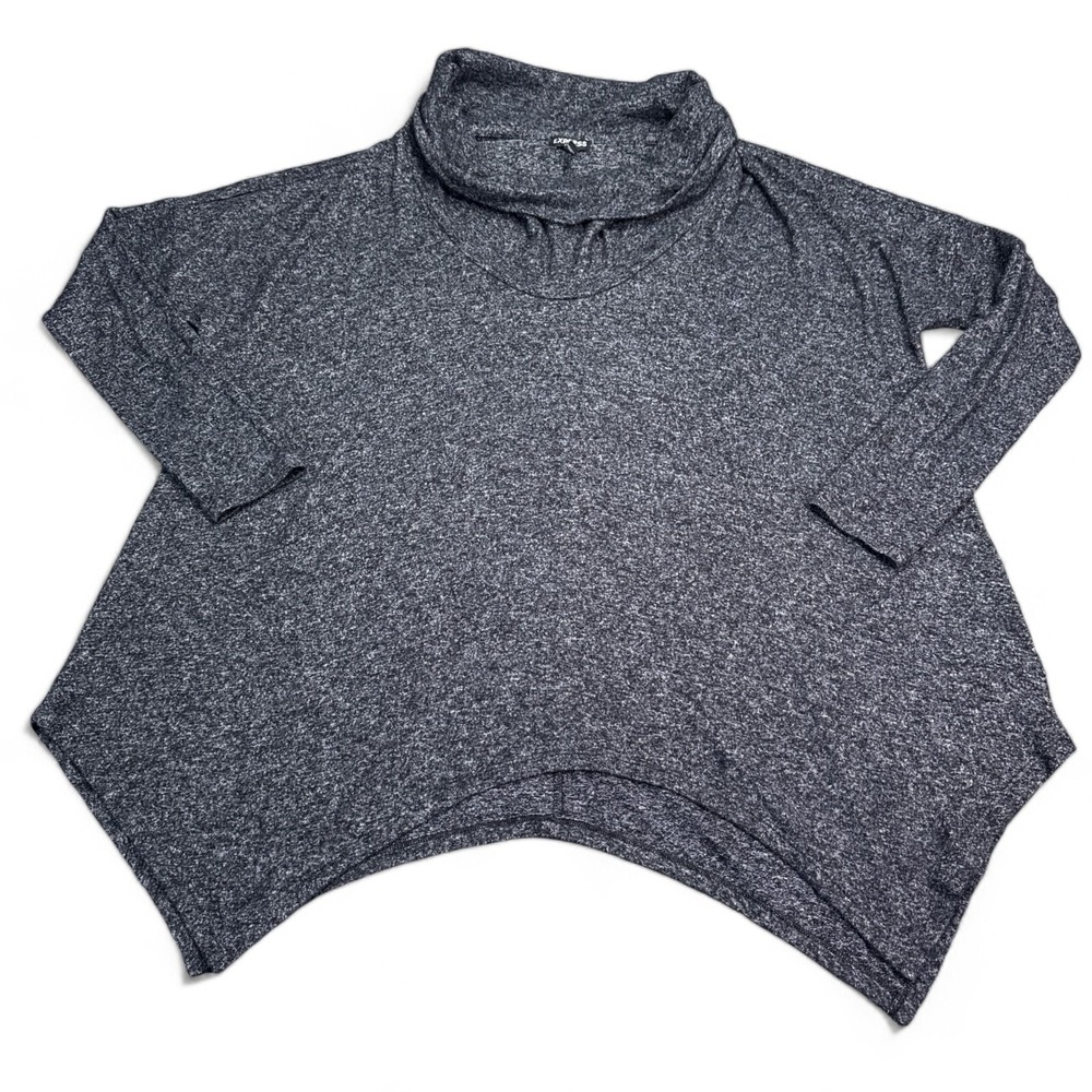 Express Cowl Neck Sweater Womens Size Medium Oversized Gray Pullover Stretch